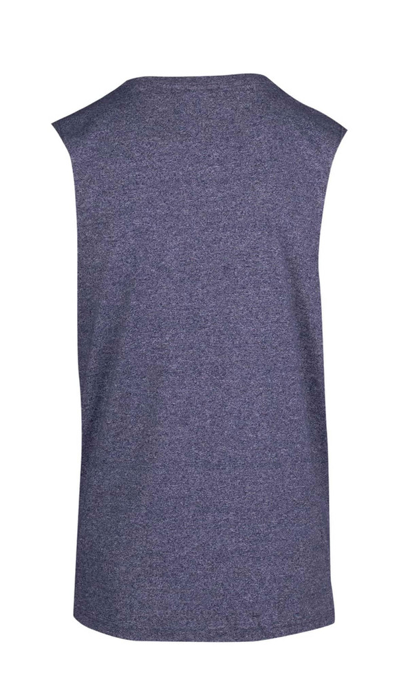A sleeveless grey heather t-shirt with a simple design and no visible logo.