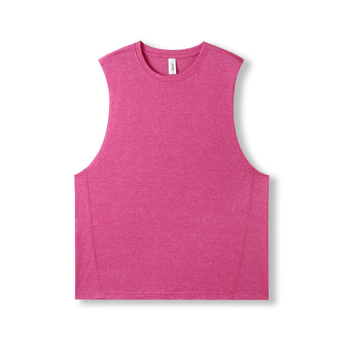 A sleeveless tee in bright pink heather, featuring a classic cut and no logos. Ideal for casual wear.