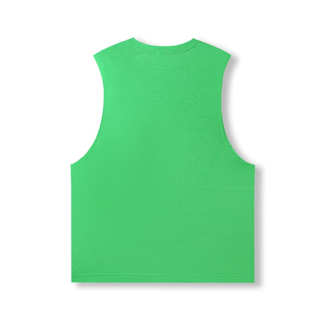 A sleeveless tee in bright green from the Greatness Range, featuring a simple design and a branding logo.