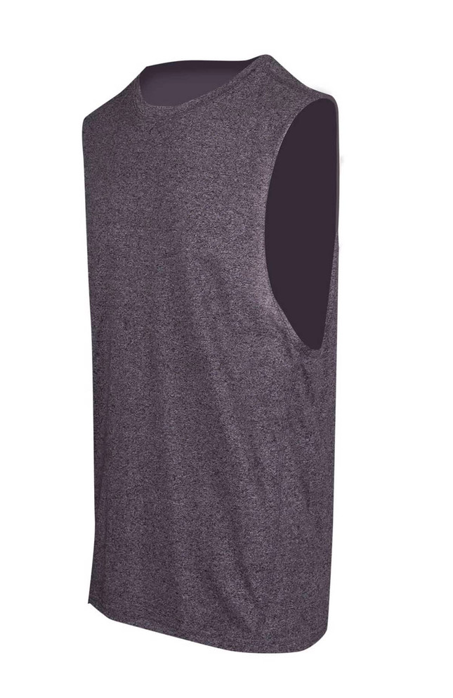 A grey sleeveless tee from the Greatness Range, featuring a simple design and one logo.