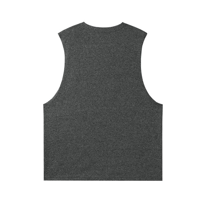 A grey sleeveless tee from the Greatness Range, featuring a smooth fabric and a simple design on the back.