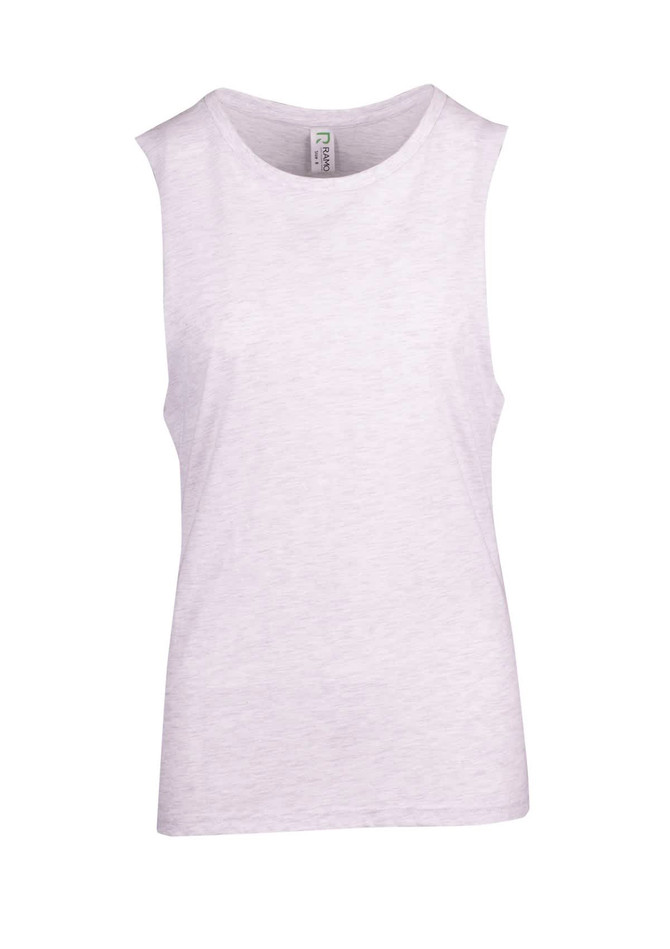 A white women's combed cotton tank top with a relaxed fit and sleeveless design. Features a logo detail.