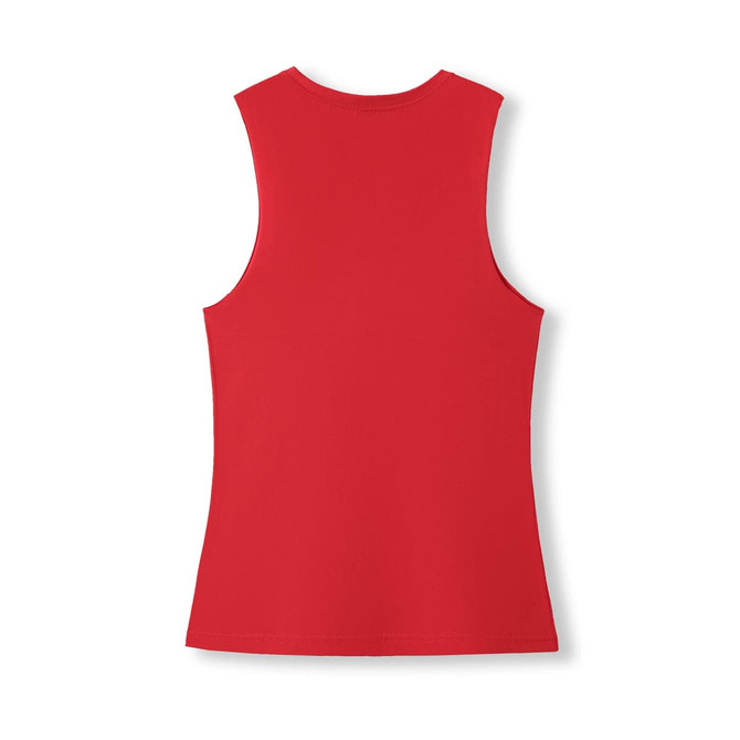 A red women's combed cotton tank top with a simple, sleeveless design and a plain back.