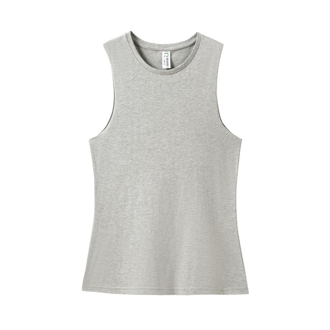 A women's combed cotton tank top in light grey, featuring a simple, sleeveless design and a logo tag.
