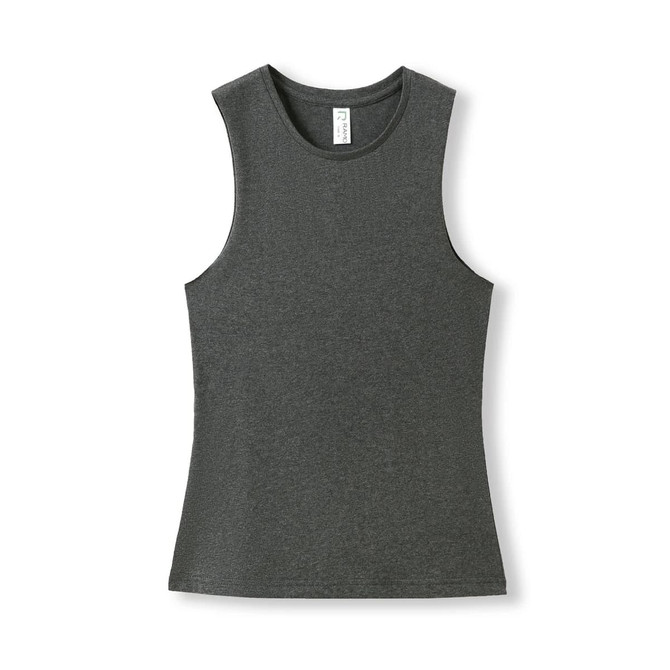 A grey women's tank top made from combed cotton with a fitted design and a label inside.