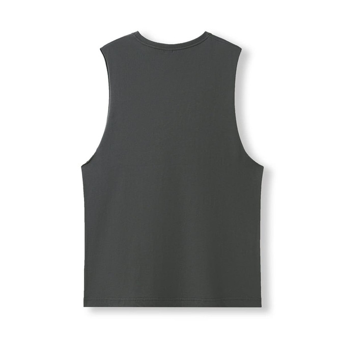 A unisex combed cotton tank in a dark grey shade. Features a simple design with no front detail.