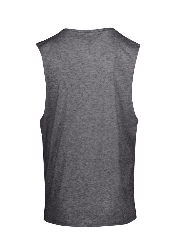 A grey unisex combed cotton tank top with a sleeveless design and a plain back.