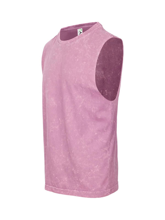 A stone wash sleeveless tank top in a muted purple colour, featuring a subtle branding label.