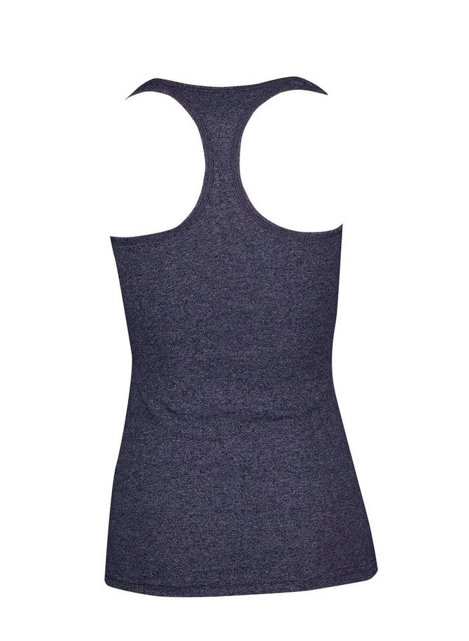 A dark grey athletic T-back singlet with a fitted design and no visible branding.