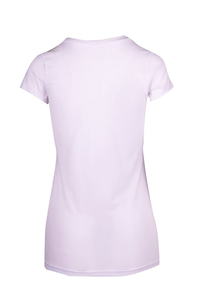 A light purple women's athletic T-shirt with short sleeves and a plain back, featuring a small logo.