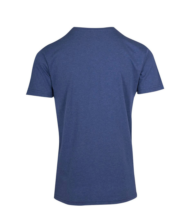A navy blue men's heavy marl T-shirt featuring a simple design. The back view showcases its short sleeves and round neckline.