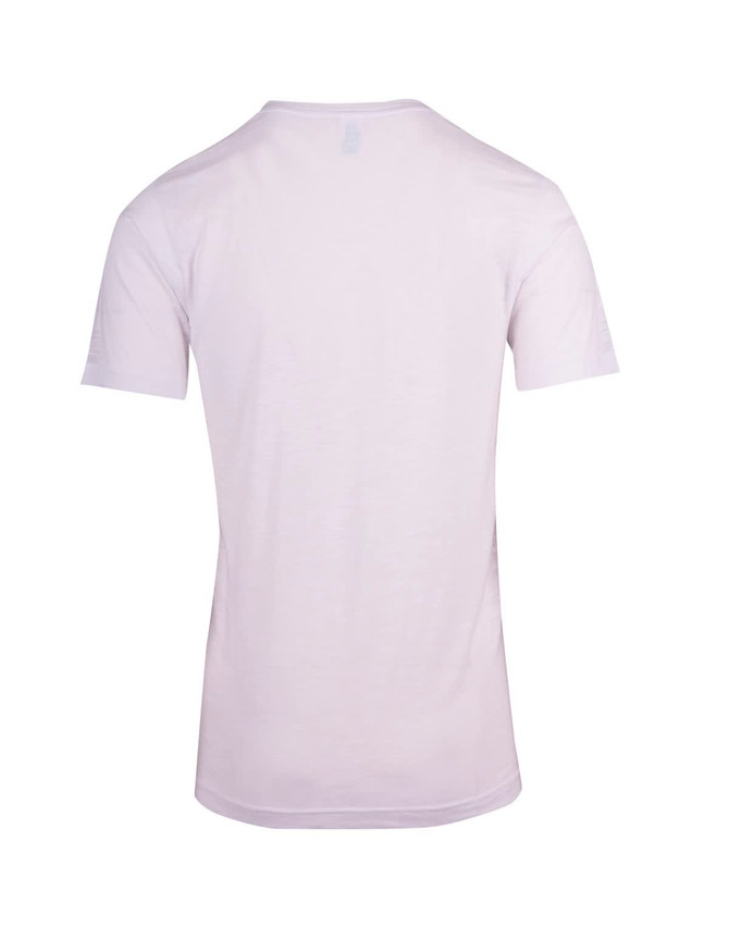 A unisex raw cotton wave V-neck T-shirt in white, showcasing a simple back design with a logo.