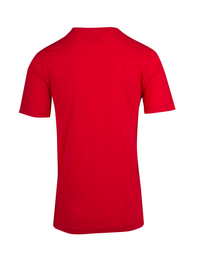 A red unisex raw cotton wave V-neck T-shirt with short sleeves, featuring a plain back design.