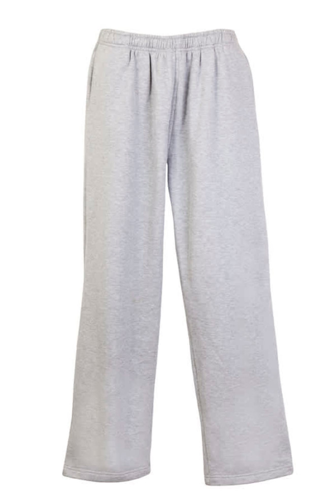 Light grey men's fleece track pants with an elastic waistband and a relaxed fit. Features a logo on one side.