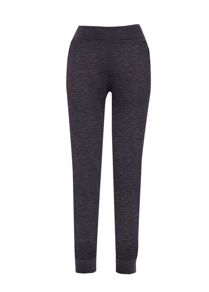 Dark grey brushed fleece track pants with a fitted design and pockets. Features a subtle logo.