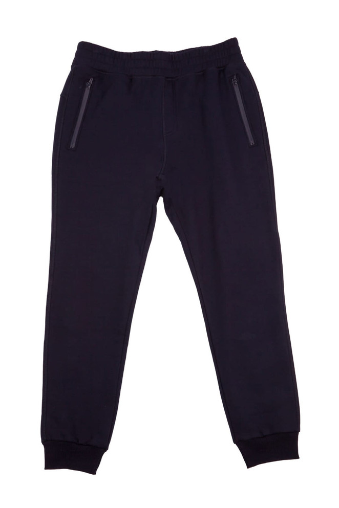Men's STANCE brushed fleece pants in dark navy, featuring side zip pockets and a tapered leg design.