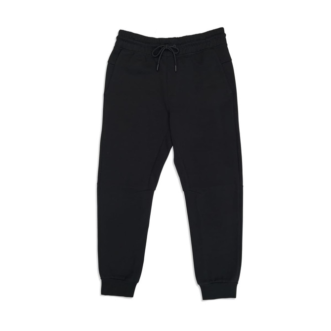 Men's three-layer track pants in black, featuring an elastic waistband and a logo. Ideal for casual wear.