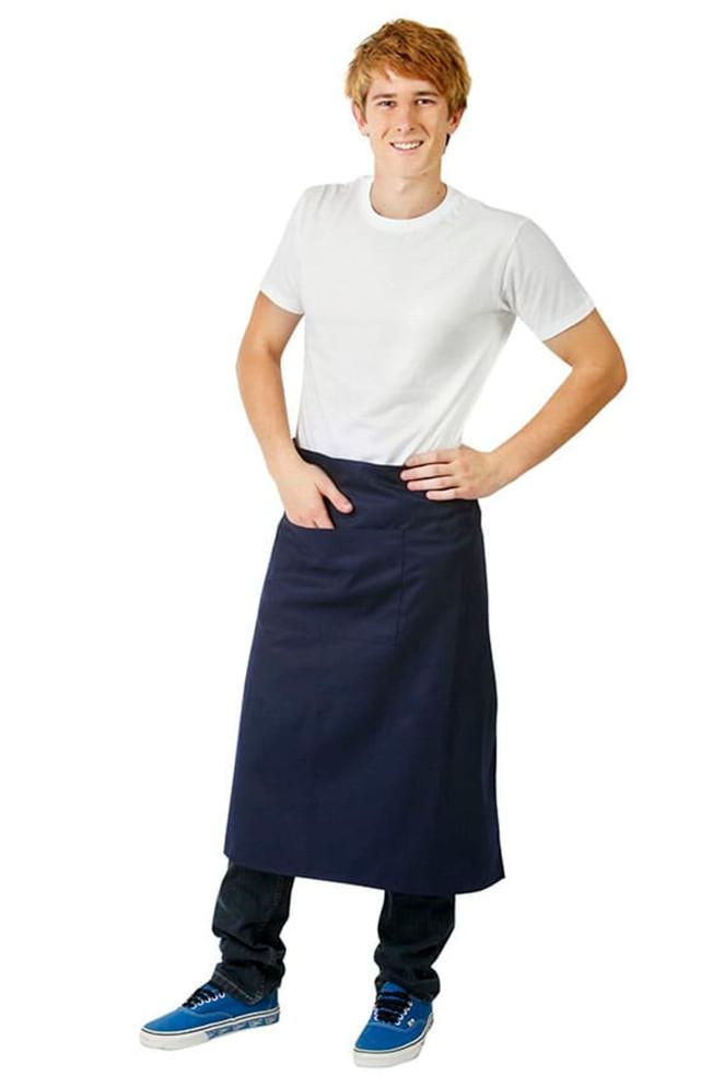 Poly Cotton Aprons, Long Waist; W86xL76 (below the knees with pocket, Black)