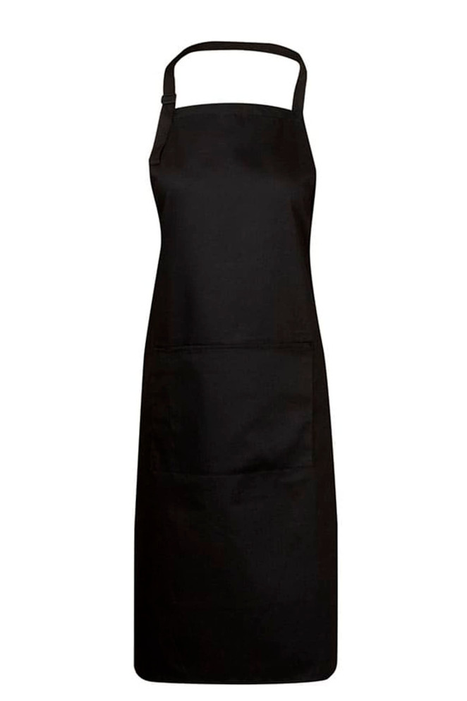 Poly Cotton Aprons, Bib Style, W86xL94cm (With adjustable neck strap and pocket, Black)