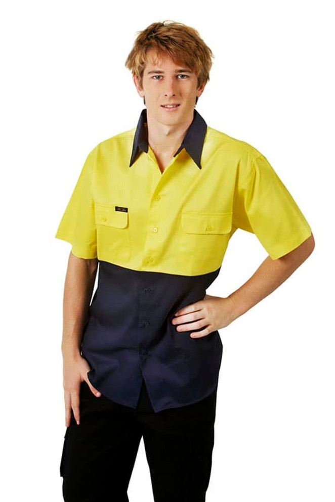 Hi Vis 190 GSM Cotton Drill Work Shirt, Short Sleeve