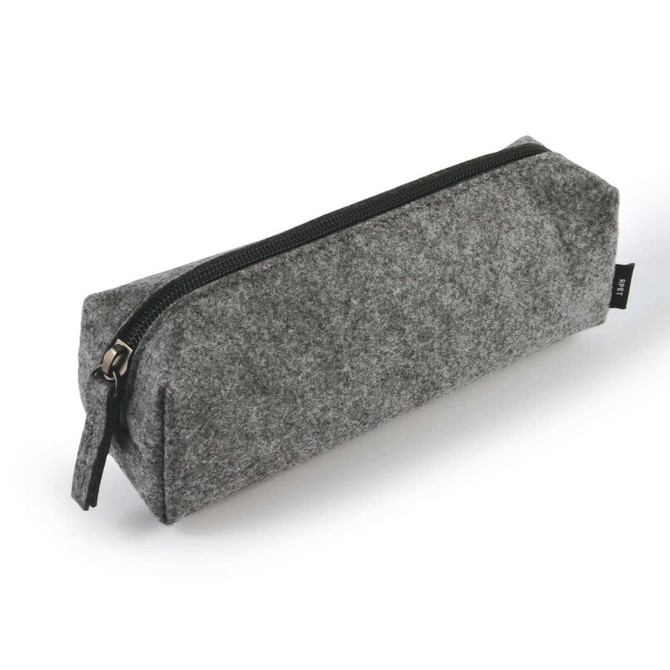 A gray felt utility case with a zippered closure, featuring a sleek, compact design.