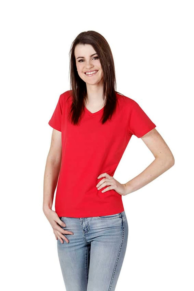 Ladies V-neck Cotton Lycra T-shirt