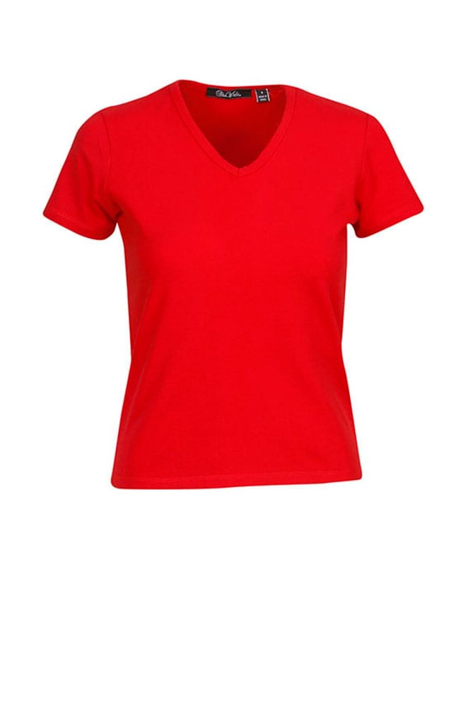 Ladies V-neck Cotton Lycra T-shirt
