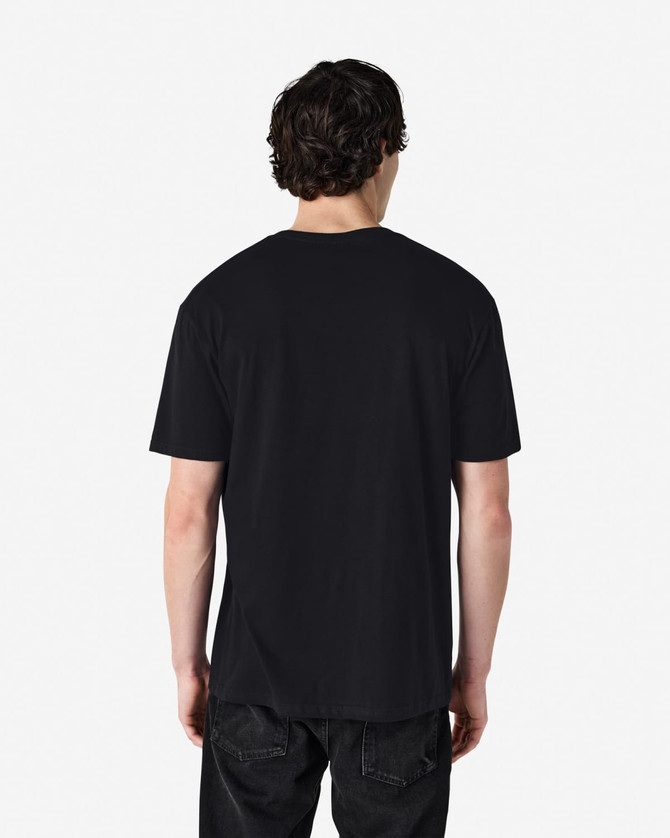A black adult v-neck t-shirt displayed from the back, featuring a plain design and a brand logo.