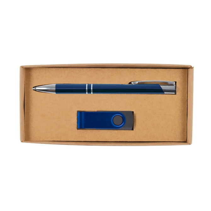 A pen and a USB flash drive are presented in a cardboard gift box, creating the Bellman Cardboard Gift Set.
