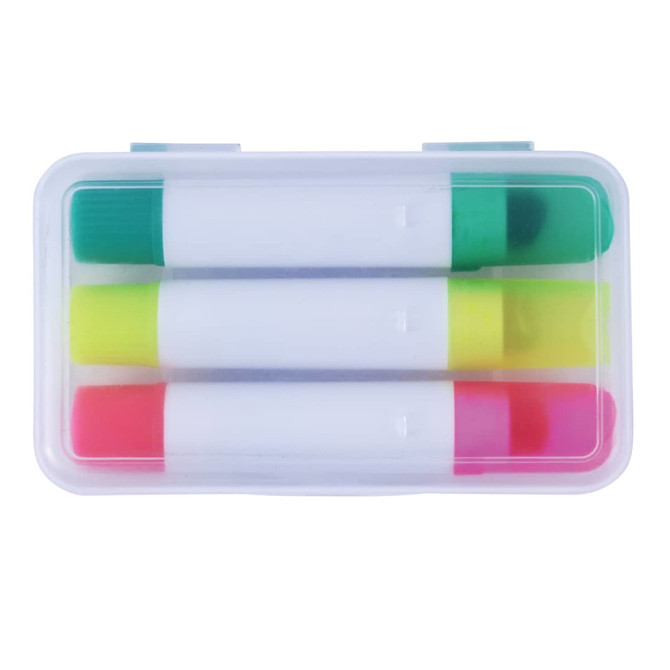 A set of Queen Wax Highlighters in a clear plastic case, featuring four colors: green, yellow, pink, and red.