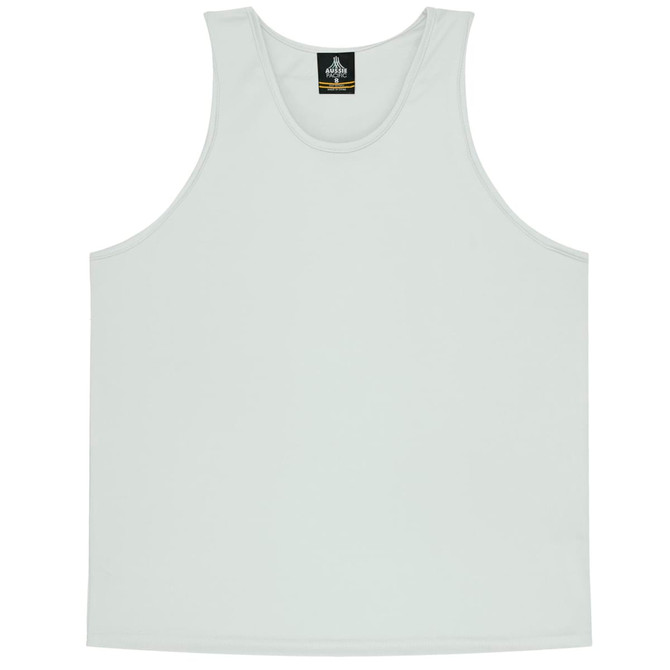 A light green singlet featuring a branding logo, suitable for casual wear.