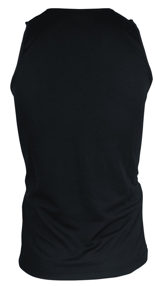 A black men's singlet displayed from the back, featuring a simple design with no visible branding.