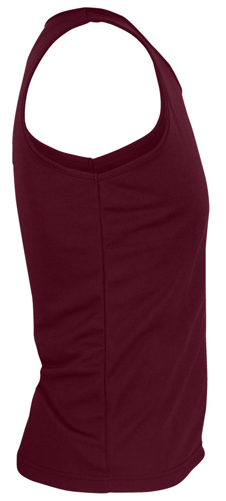 A burgundy men's singlet featuring a fitted design and no sleeves, with a logo on the side.