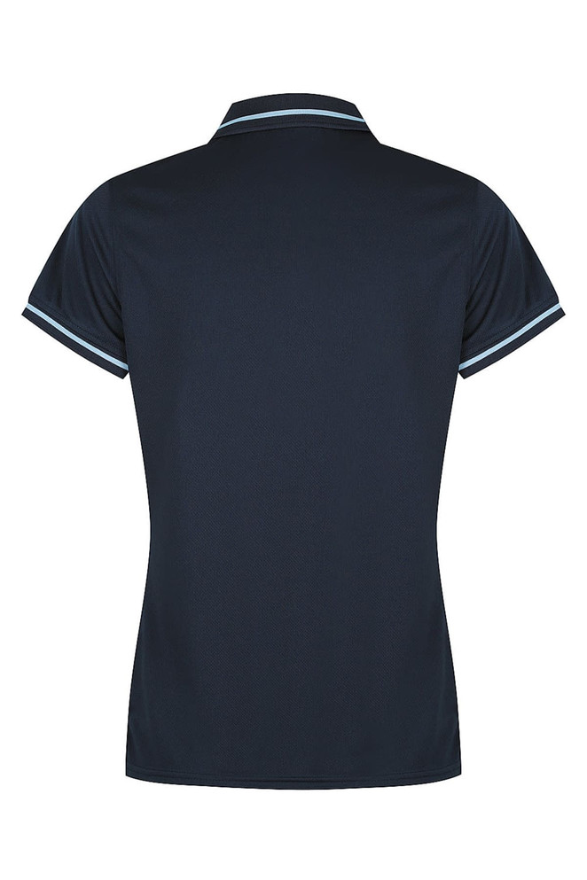 A navy Cottesloe Lady Polo shirt featuring contrasting trim and a collar. The back view highlights its sleek design.