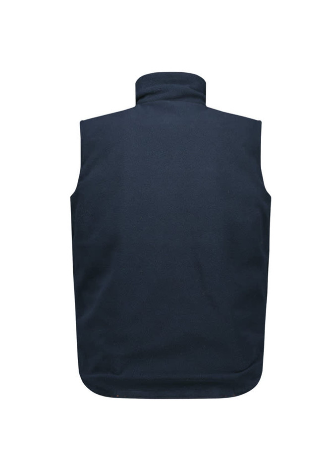 A unisex hi-vis waterproof reversible vest in navy, featuring a high collar and no visible branding.
