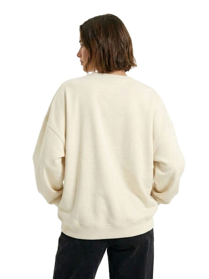 A cream oversized crew neck fleece jumper, featuring a relaxed fit and long sleeves, viewed from the back.