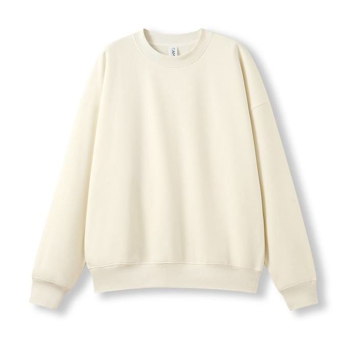 An off-white adult oversized crew neck fleece jumper with long sleeves and a relaxed fit.