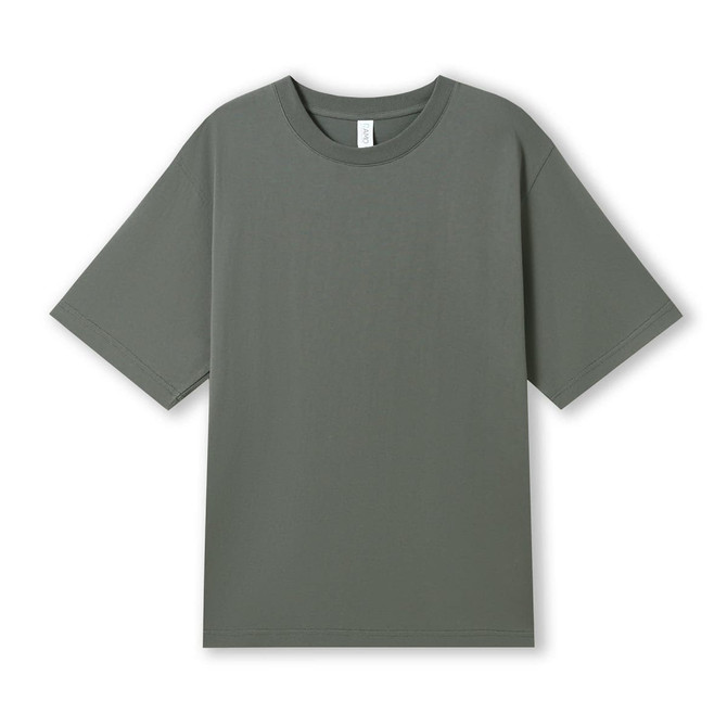 A green unisex oversized easyfit T-shirt with short sleeves and a round neckline, featuring a logo.