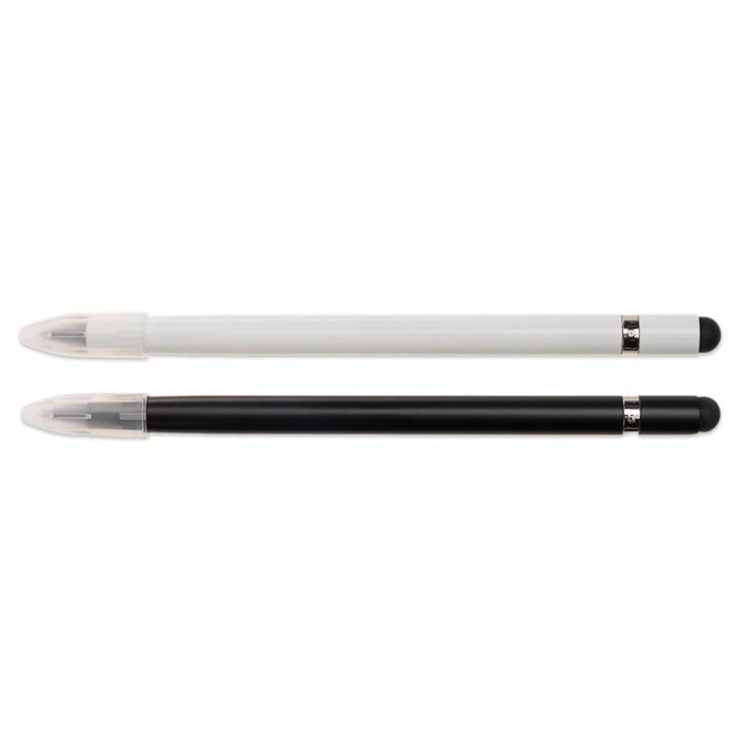A set of two Mirage Aluminium Inkless Pens in black and white, featuring a sleek design and a transparent cap.
