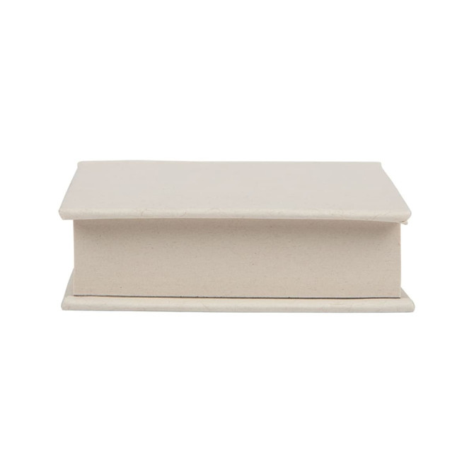 A cream-coloured note block with a simple, flat design. It features a lid and has a logo on the side.