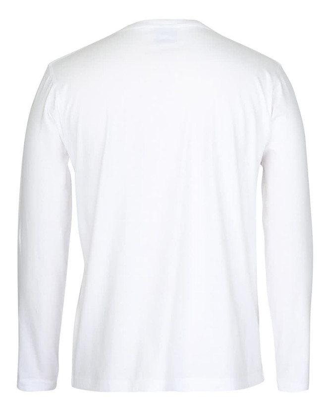 A long-sleeve white T-shirt with a plain back and no visible branding.