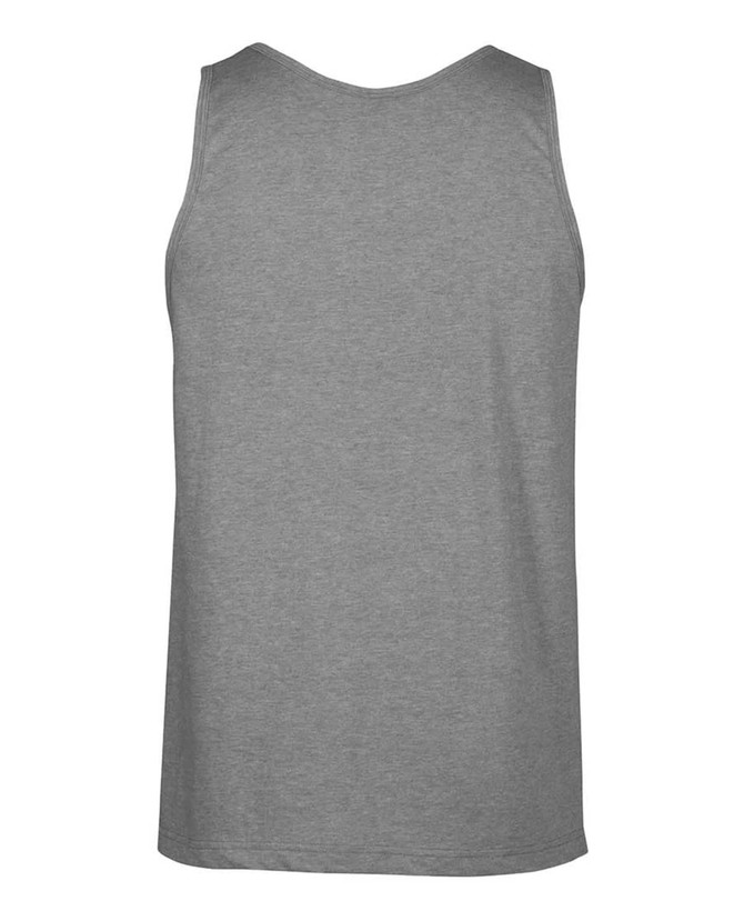 A grey singlet with a simple, unembellished back design. It has a logo displayed.