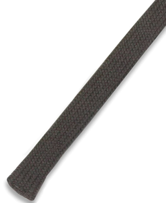A dark grey drawcord with a textured finish, suitable for various clothing accessories. Features a branding logo.