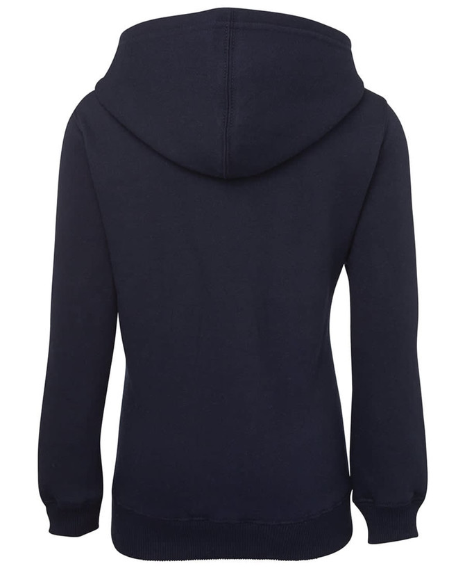 A navy hoodie featuring a hood and long sleeves, showcasing a simple, minimalist design.