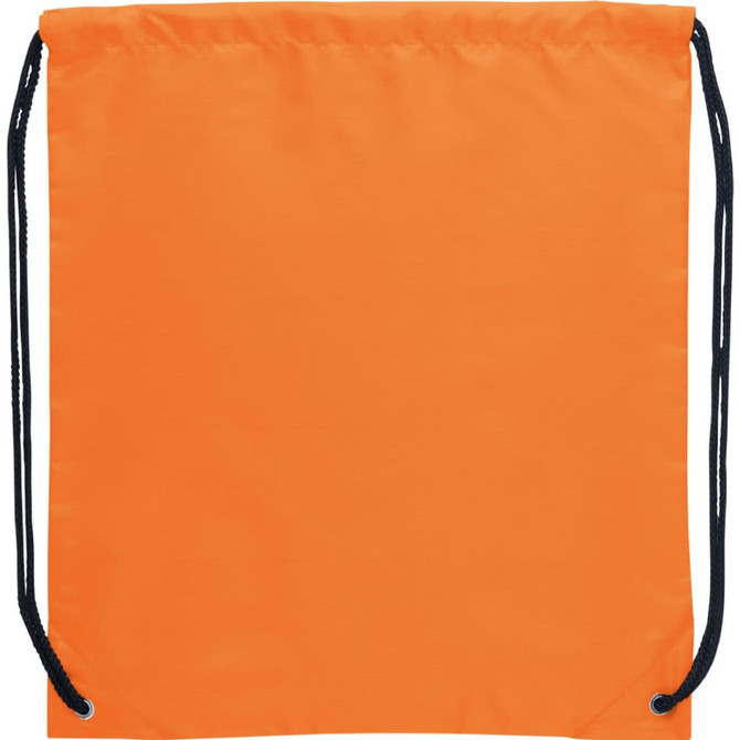 An orange drawstring sportspack with black drawstrings and eyelets, featuring a simplistic design.