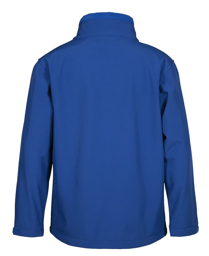 A soft shell jacket in a vibrant blue colour, featuring a high collar and a smooth back finish.