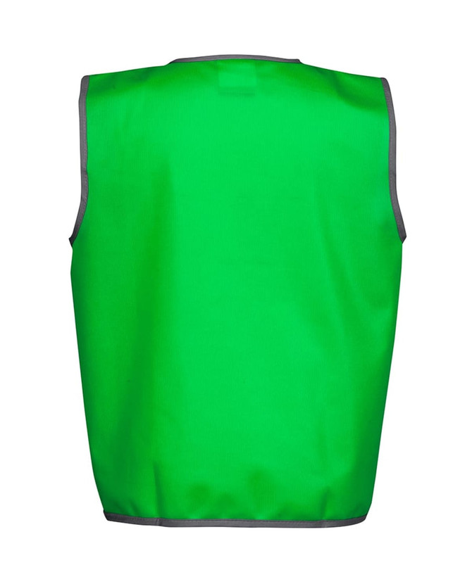 A green tricot vest with grey trim, suitable for sports uniforms, featuring a logo.