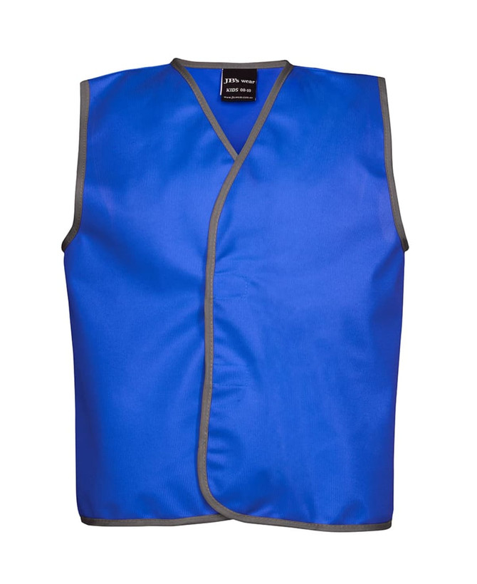 A blue tricot vest with grey trim, featuring a logo at the top. It is designed as a sports uniform.