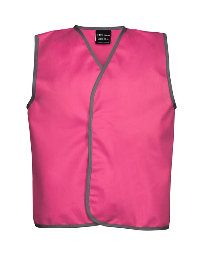 A pink tricot sports vest with grey trim and a branding logo. Ideal for team activities or sports events.