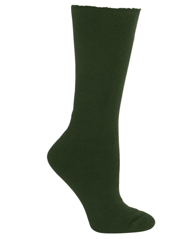 A green bamboo work sock with a ribbed texture and a scalloped top edge. The sock is displayed upright.